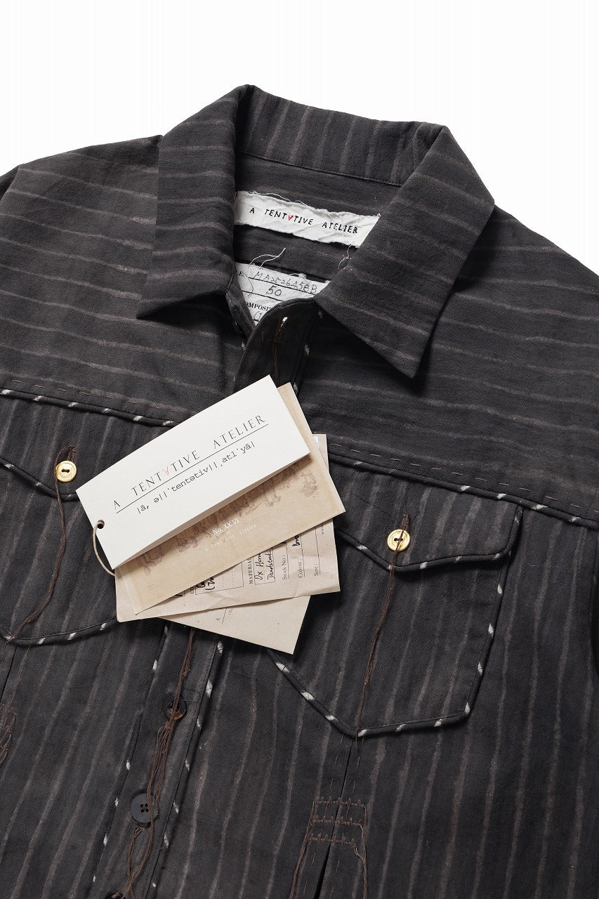 A TENTATIVE ATELIER Abel G. PIPING POCKET WORKER SHIRT (BROWN GREY STRIPES) - Image 15