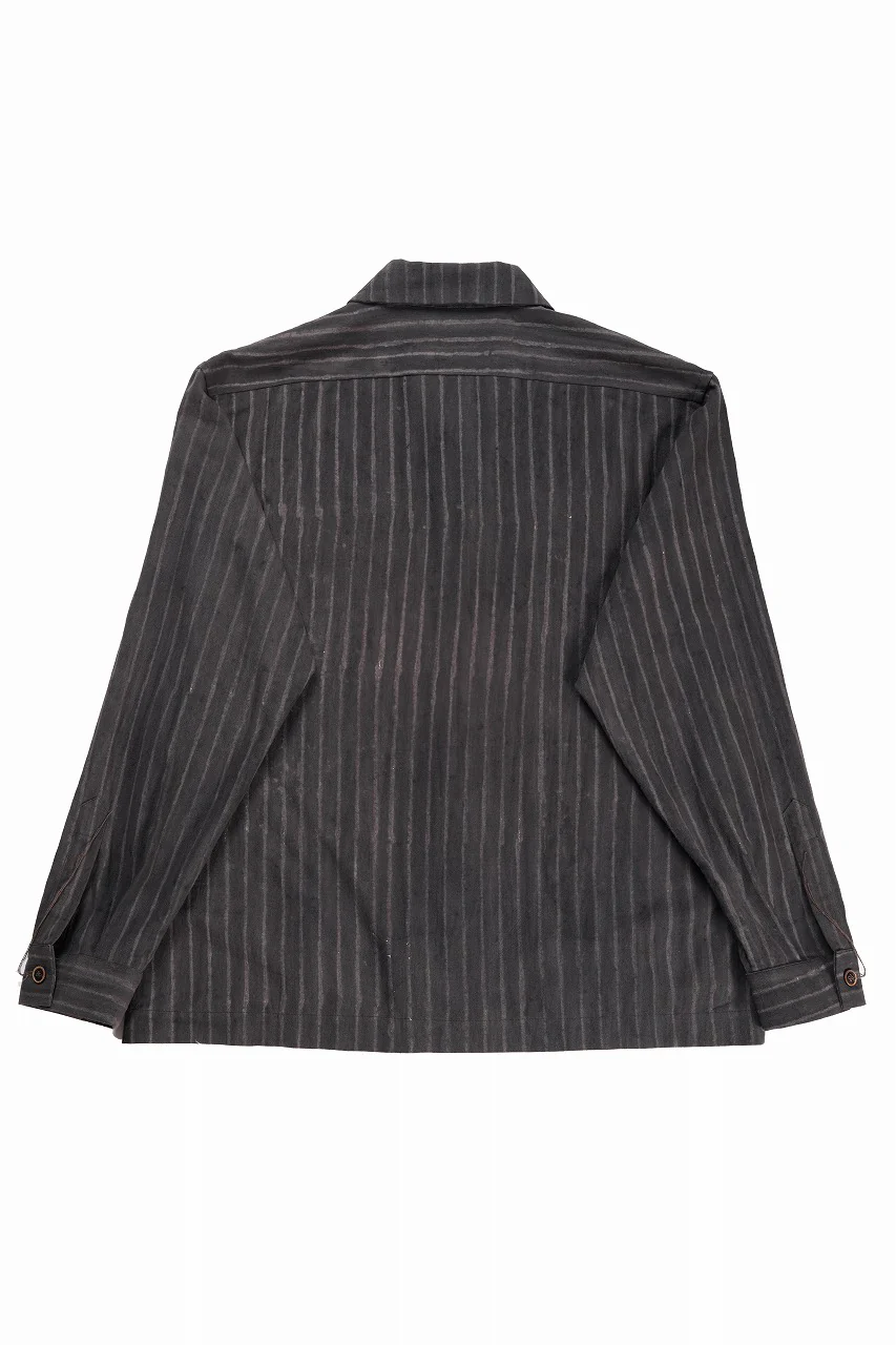 A TENTATIVE ATELIER Abel G. PIPING POCKET WORKER SHIRT (BROWN GREY STRIPES) - Image 3
