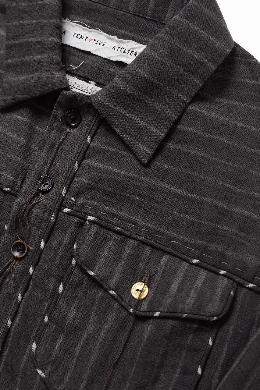 A TENTATIVE ATELIER Abel G. PIPING POCKET WORKER SHIRT (BROWN GREY STRIPES) - Image 9