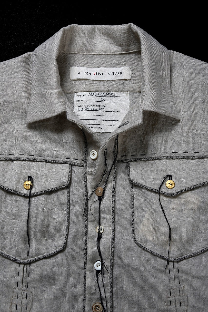 A TENTATIVE ATELIER Abel G. PIPING POCKET WORKER SHIRT (DIRTY WHITE) - Image 15