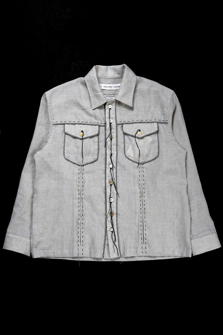 A TENTATIVE ATELIER Abel G. PIPING POCKET WORKER SHIRT (DIRTY WHITE) - Image 6