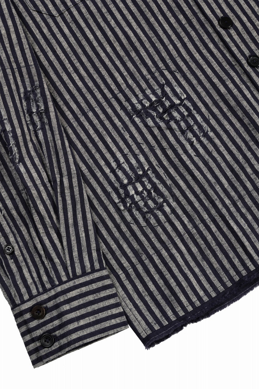 A TENTATIVE ATELIER Avis N. DISTRESSED PATCH STRIPES SHIRT (NAVY) - Image 14