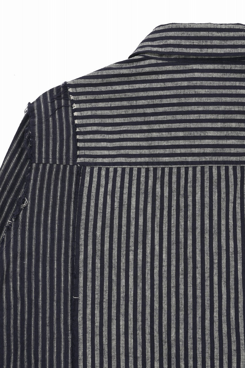 A TENTATIVE ATELIER Avis N. DISTRESSED PATCH STRIPES SHIRT (NAVY) - Image 17