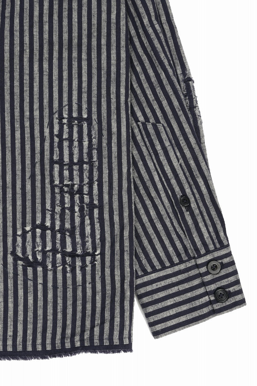 A TENTATIVE ATELIER Avis N. DISTRESSED PATCH STRIPES SHIRT (NAVY) - Image 18