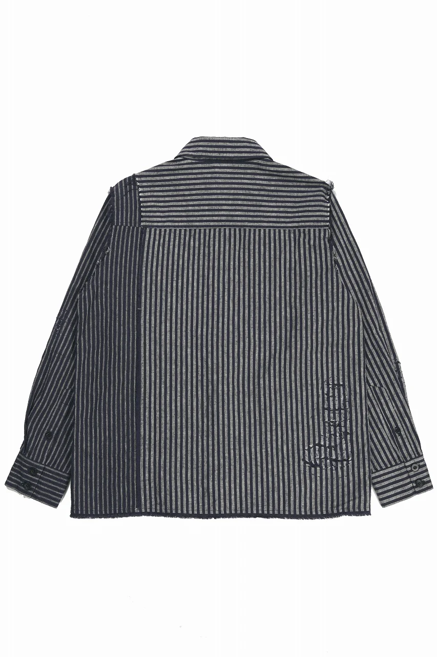 A TENTATIVE ATELIER Avis N. DISTRESSED PATCH STRIPES SHIRT (NAVY) - Image 4