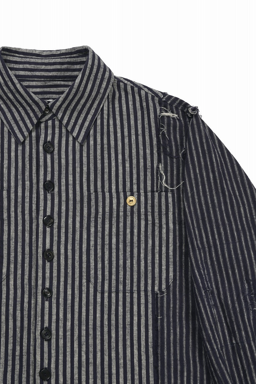 A TENTATIVE ATELIER Avis N. DISTRESSED PATCH STRIPES SHIRT (NAVY) - Image 6
