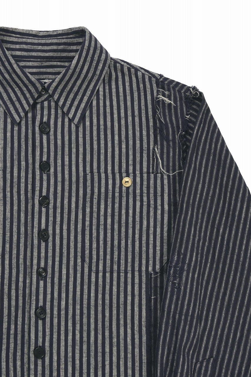 A TENTATIVE ATELIER Avis N. DISTRESSED PATCH STRIPES SHIRT (NAVY) - Image 7