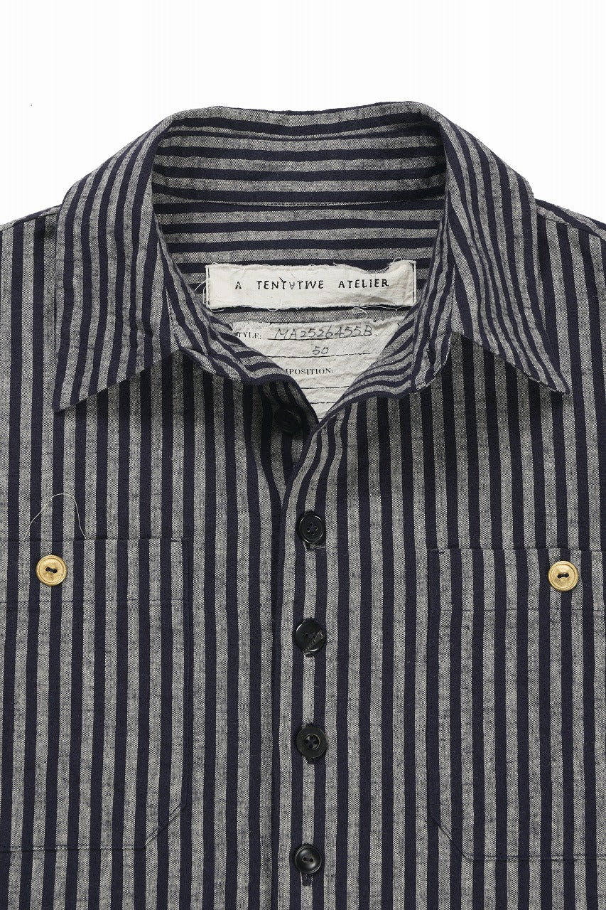 A TENTATIVE ATELIER Avis N. DISTRESSED PATCH STRIPES SHIRT (NAVY) - Image 8