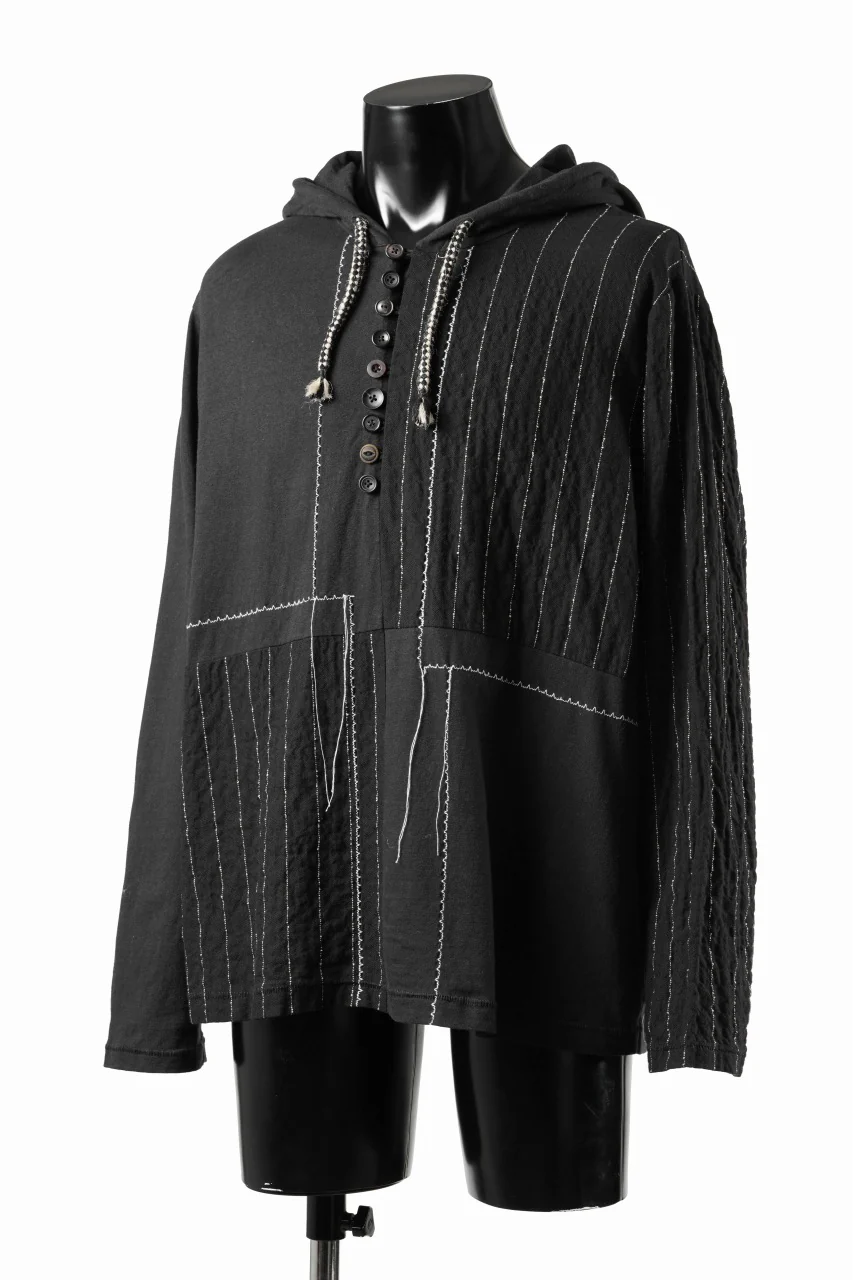A TENTATIVE ATELIER Branka STITCHES PATCH STRIPE HOODY (BLACK) - Image 3