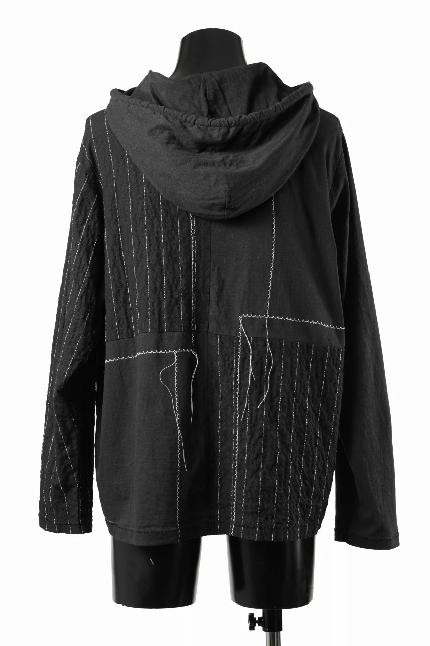 A TENTATIVE ATELIER Branka STITCHES PATCH STRIPE HOODY (BLACK) - Image 4