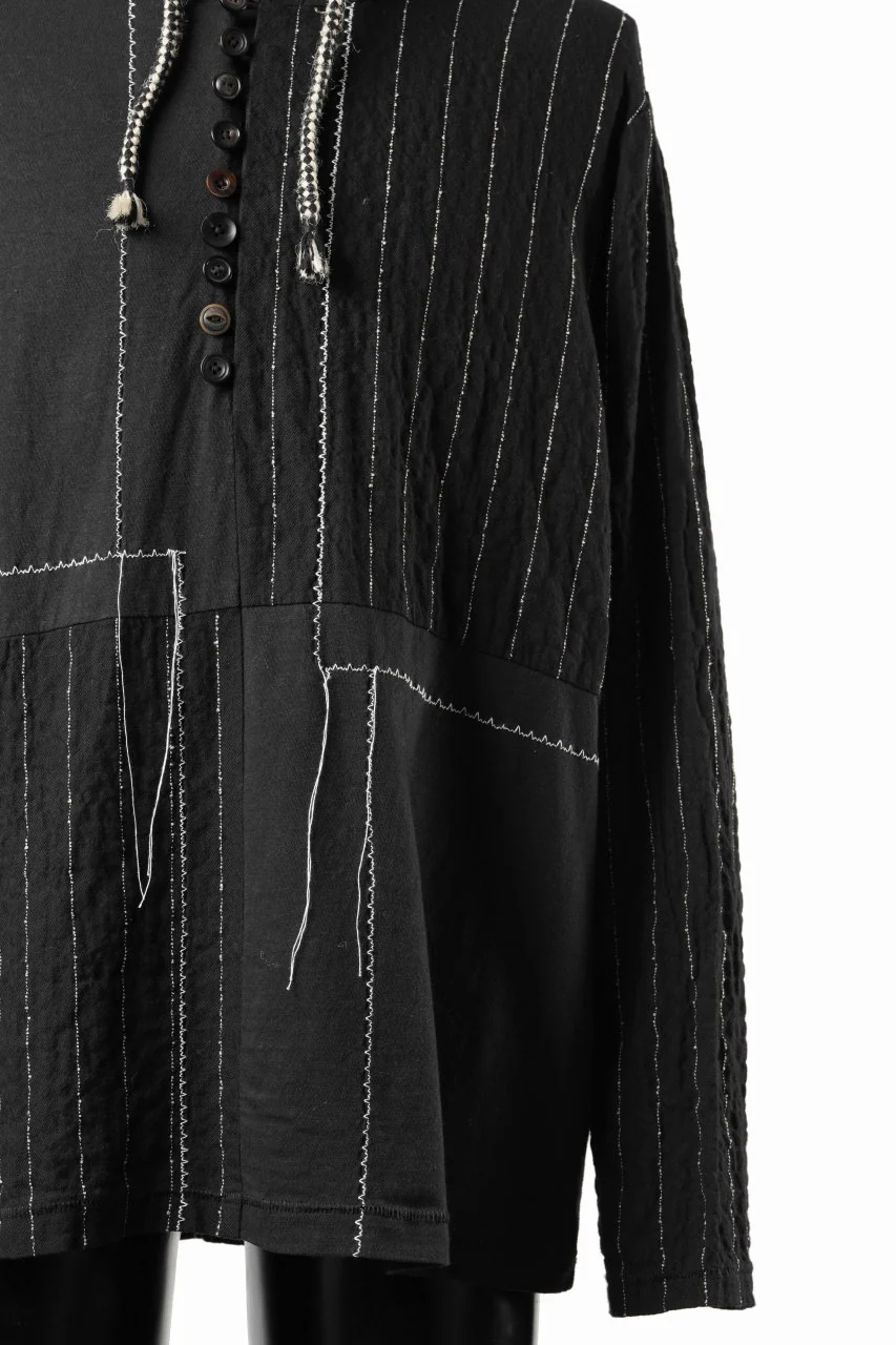 A TENTATIVE ATELIER Branka STITCHES PATCH STRIPE HOODY (BLACK) - Image 5