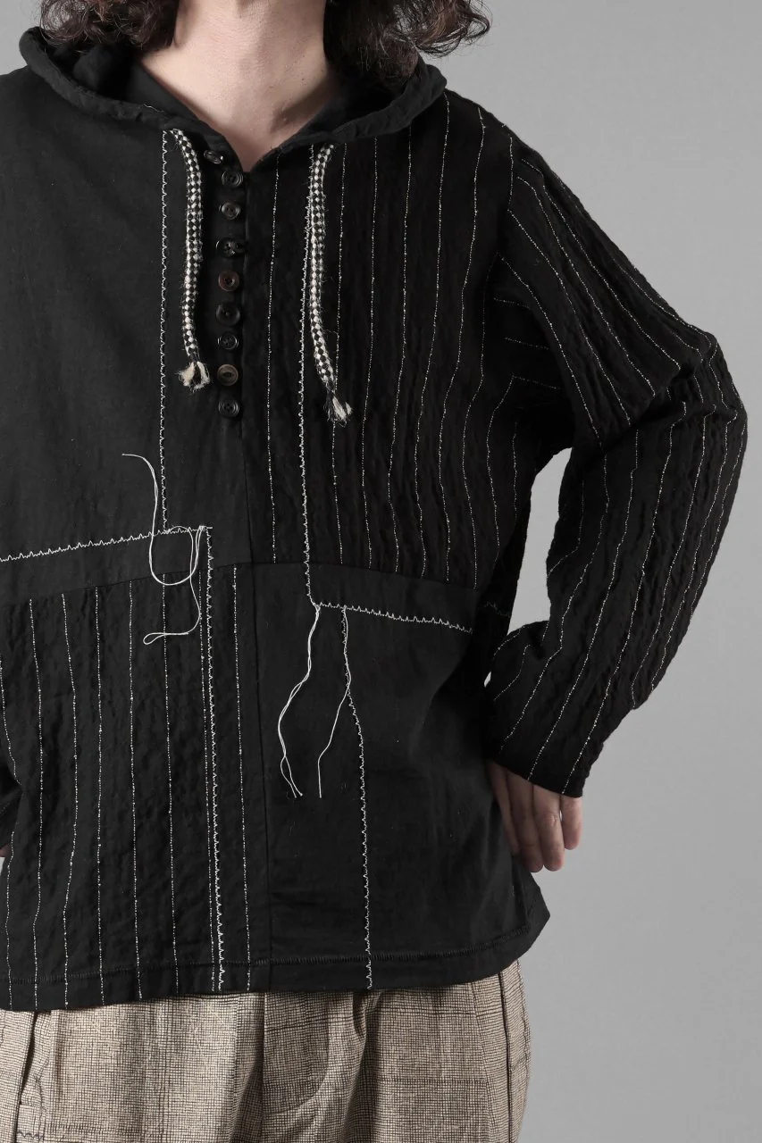 A TENTATIVE ATELIER Branka STITCHES PATCH STRIPE HOODY (BLACK) - Image 9