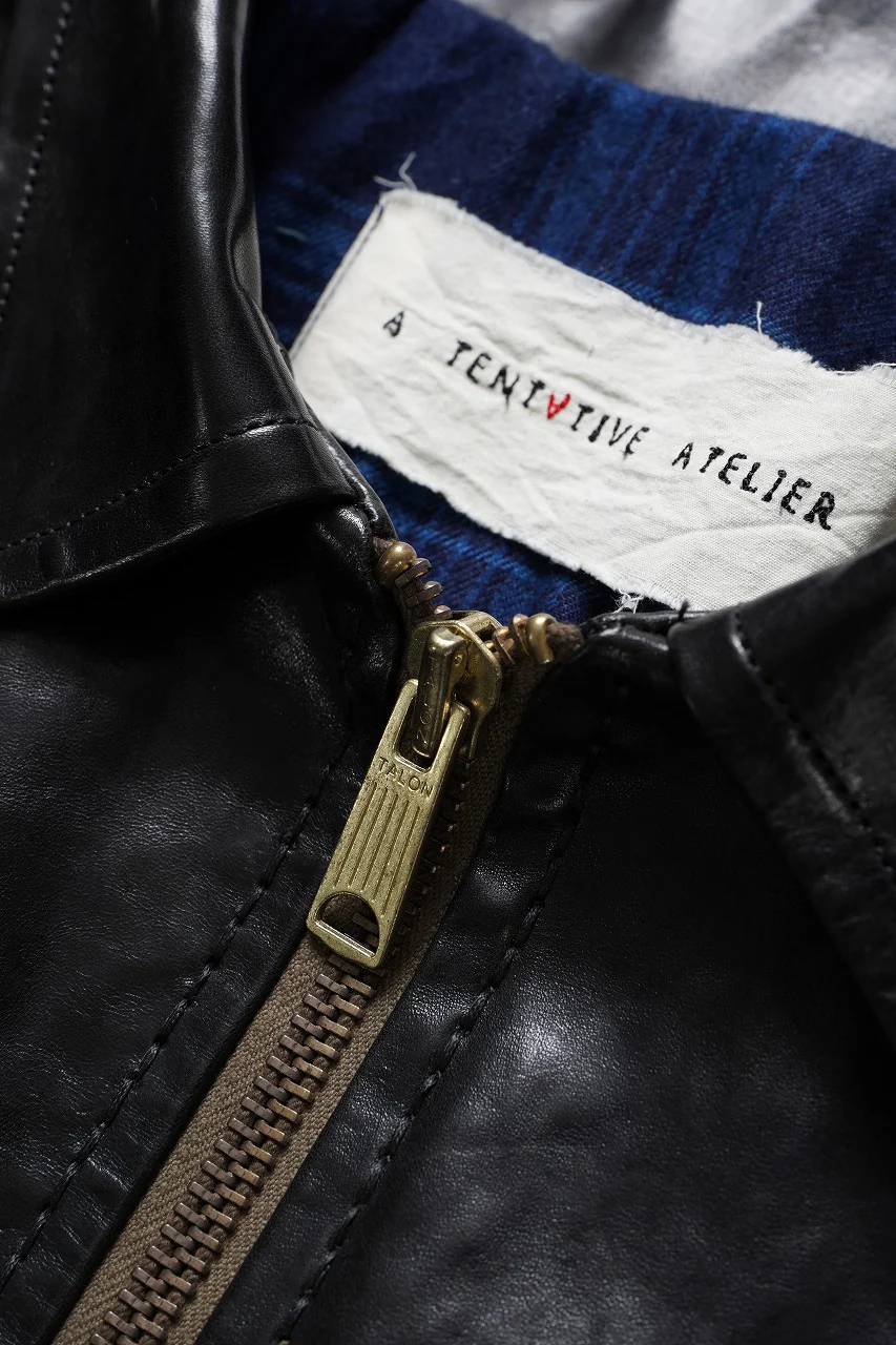 A TENTATIVE ATELIER MARCEL POOT LEATHER ZIPPER WORKER JACKET / VACCHETTA HORSE LEATHER (BLACK) - Image 10