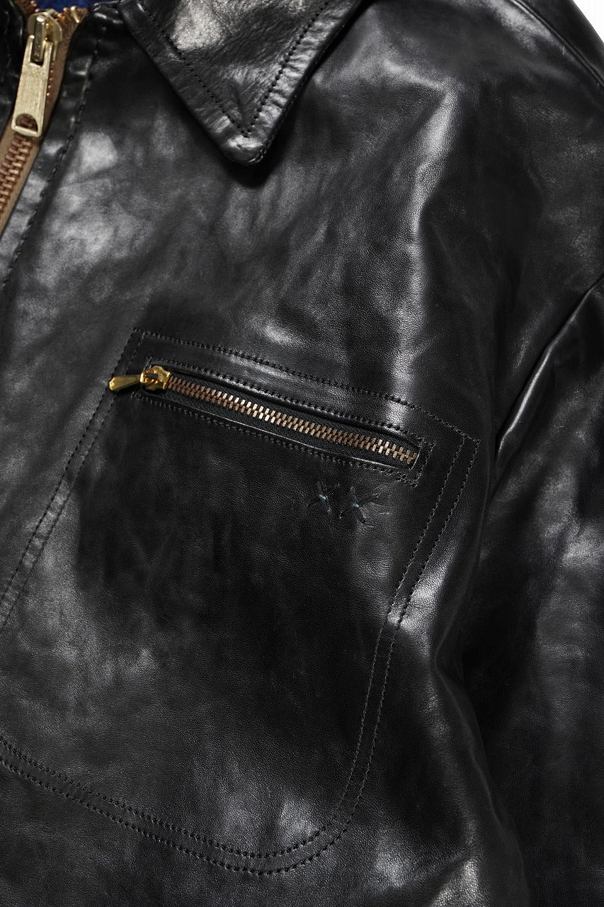 A TENTATIVE ATELIER MARCEL POOT LEATHER ZIPPER WORKER JACKET / VACCHETTA HORSE LEATHER (BLACK) - Image 11