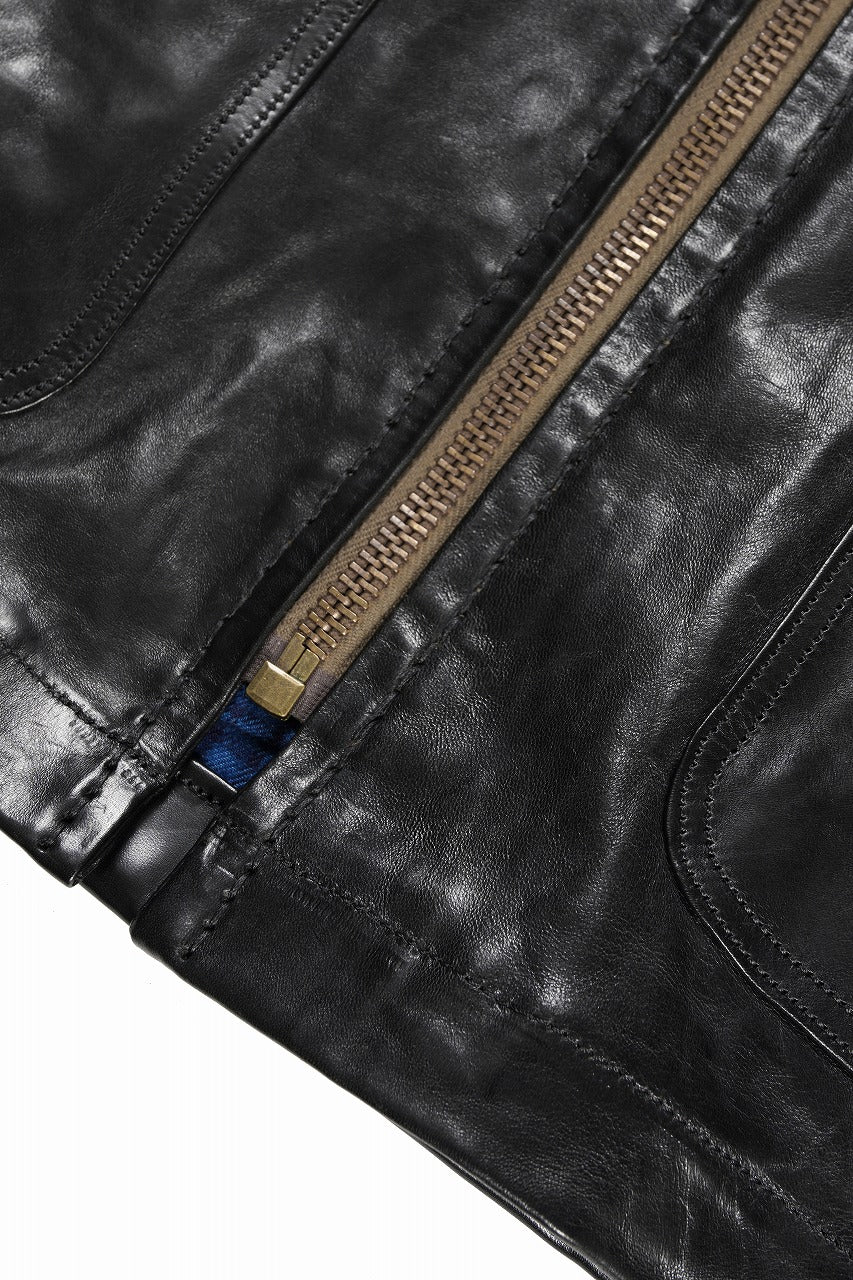 A TENTATIVE ATELIER MARCEL POOT LEATHER ZIPPER WORKER JACKET / VACCHETTA HORSE LEATHER (BLACK) - Image 12