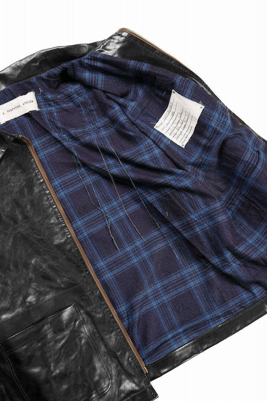 A TENTATIVE ATELIER MARCEL POOT LEATHER ZIPPER WORKER JACKET / VACCHETTA HORSE LEATHER (BLACK) - Image 14