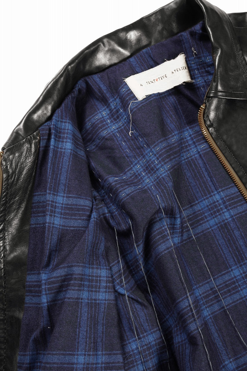 A TENTATIVE ATELIER MARCEL POOT LEATHER ZIPPER WORKER JACKET / VACCHETTA HORSE LEATHER (BLACK) - Image 15