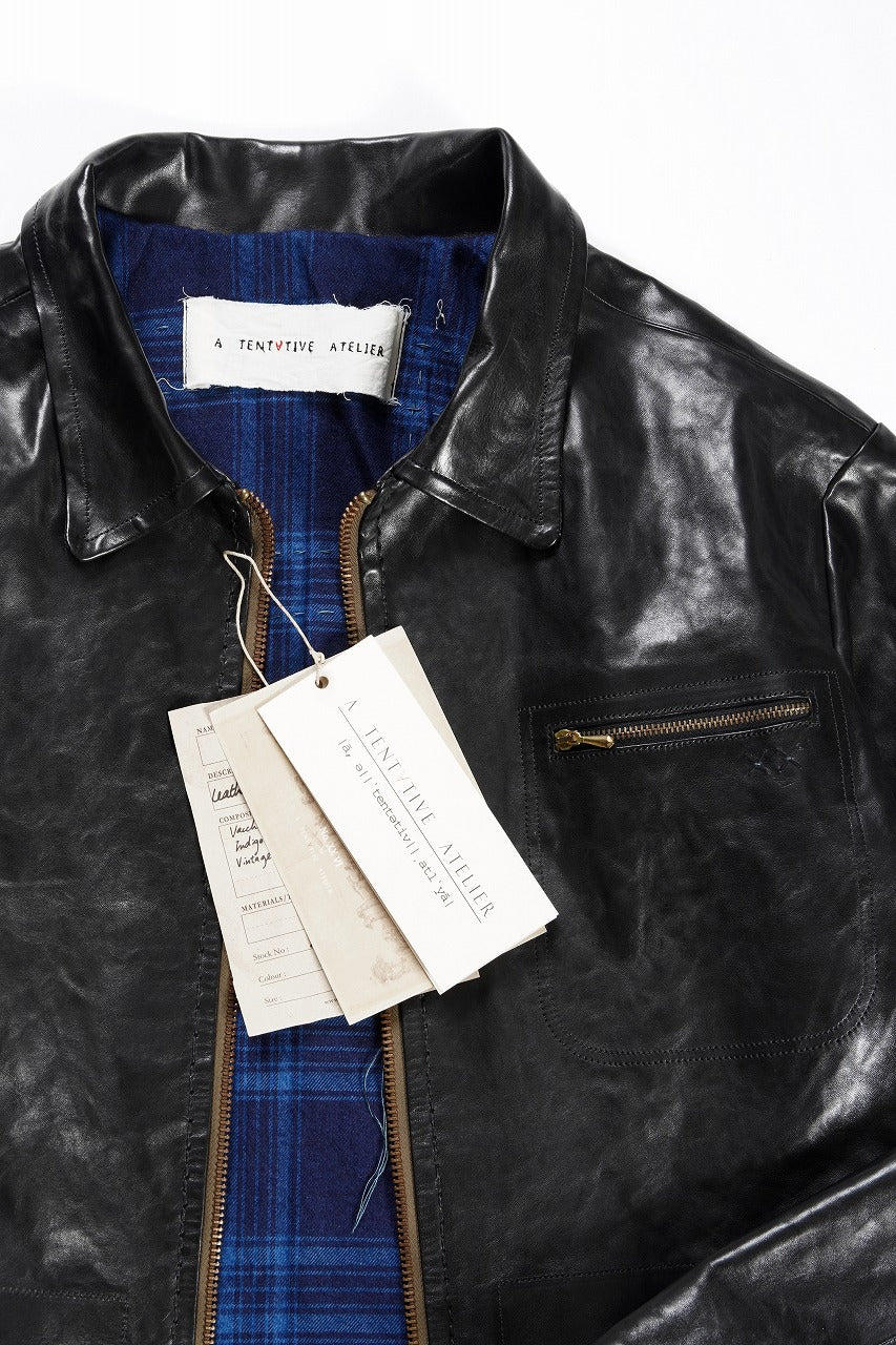 A TENTATIVE ATELIER MARCEL POOT LEATHER ZIPPER WORKER JACKET / VACCHETTA HORSE LEATHER (BLACK) - Image 16
