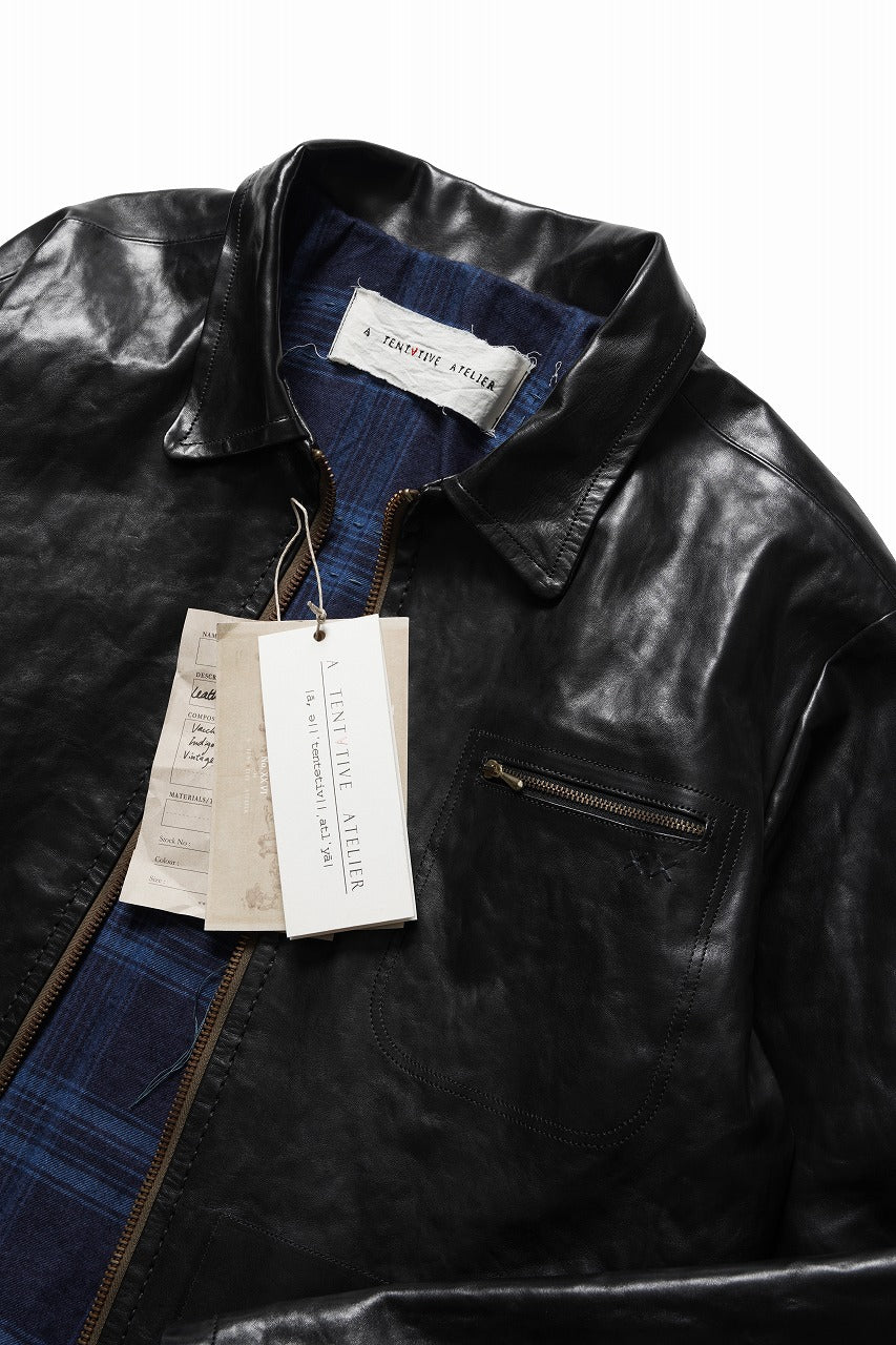 A TENTATIVE ATELIER MARCEL POOT LEATHER ZIPPER WORKER JACKET / VACCHETTA HORSE LEATHER (BLACK) - Image 17