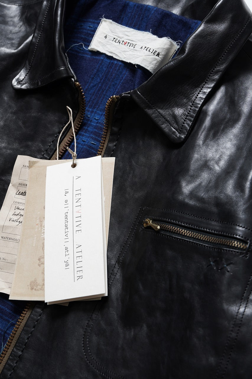 A TENTATIVE ATELIER MARCEL POOT LEATHER ZIPPER WORKER JACKET / VACCHETTA HORSE LEATHER (BLACK) - Image 18