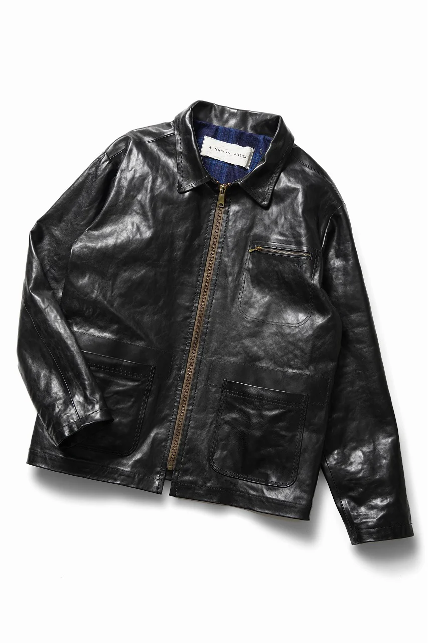 A TENTATIVE ATELIER MARCEL POOT LEATHER ZIPPER WORKER JACKET / VACCHETTA HORSE LEATHER (BLACK) - Image 3