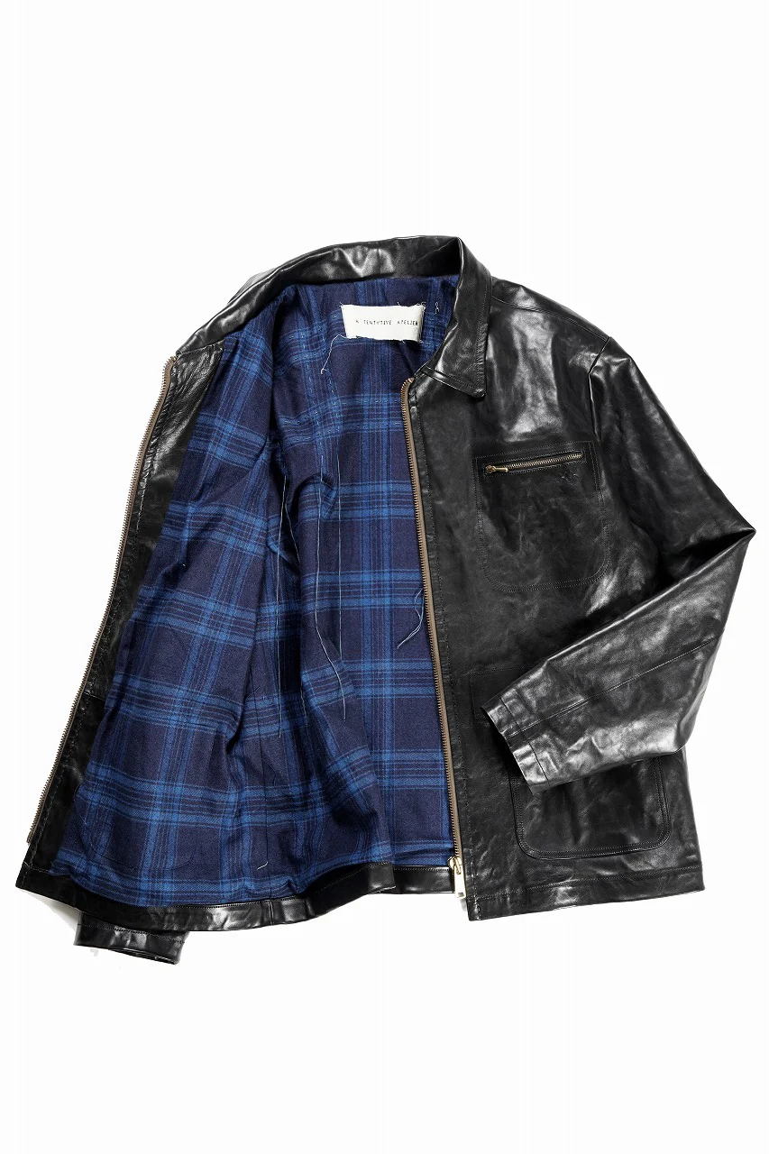 A TENTATIVE ATELIER MARCEL POOT LEATHER ZIPPER WORKER JACKET / VACCHETTA HORSE LEATHER (BLACK) - Image 4