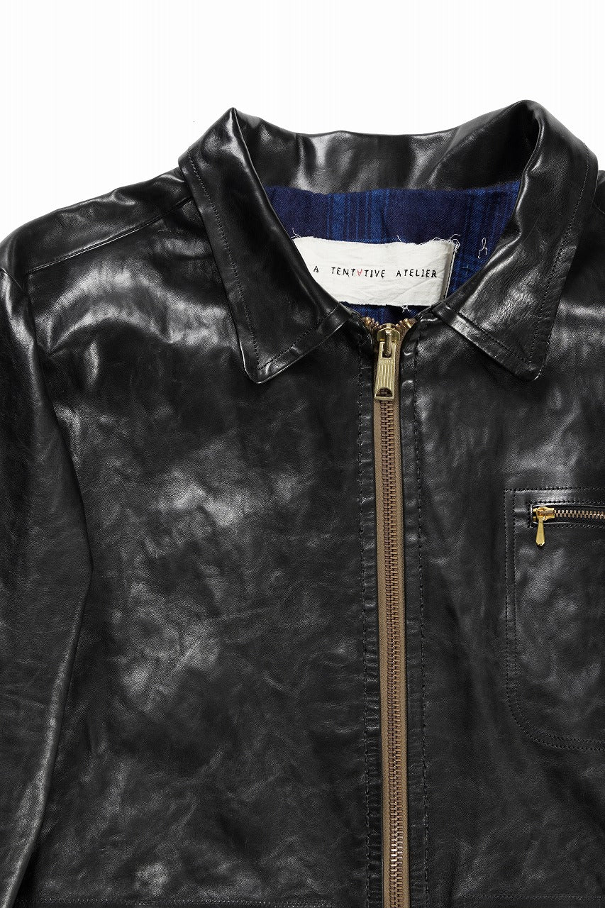 A TENTATIVE ATELIER MARCEL POOT LEATHER ZIPPER WORKER JACKET / VACCHETTA HORSE LEATHER (BLACK) - Image 5