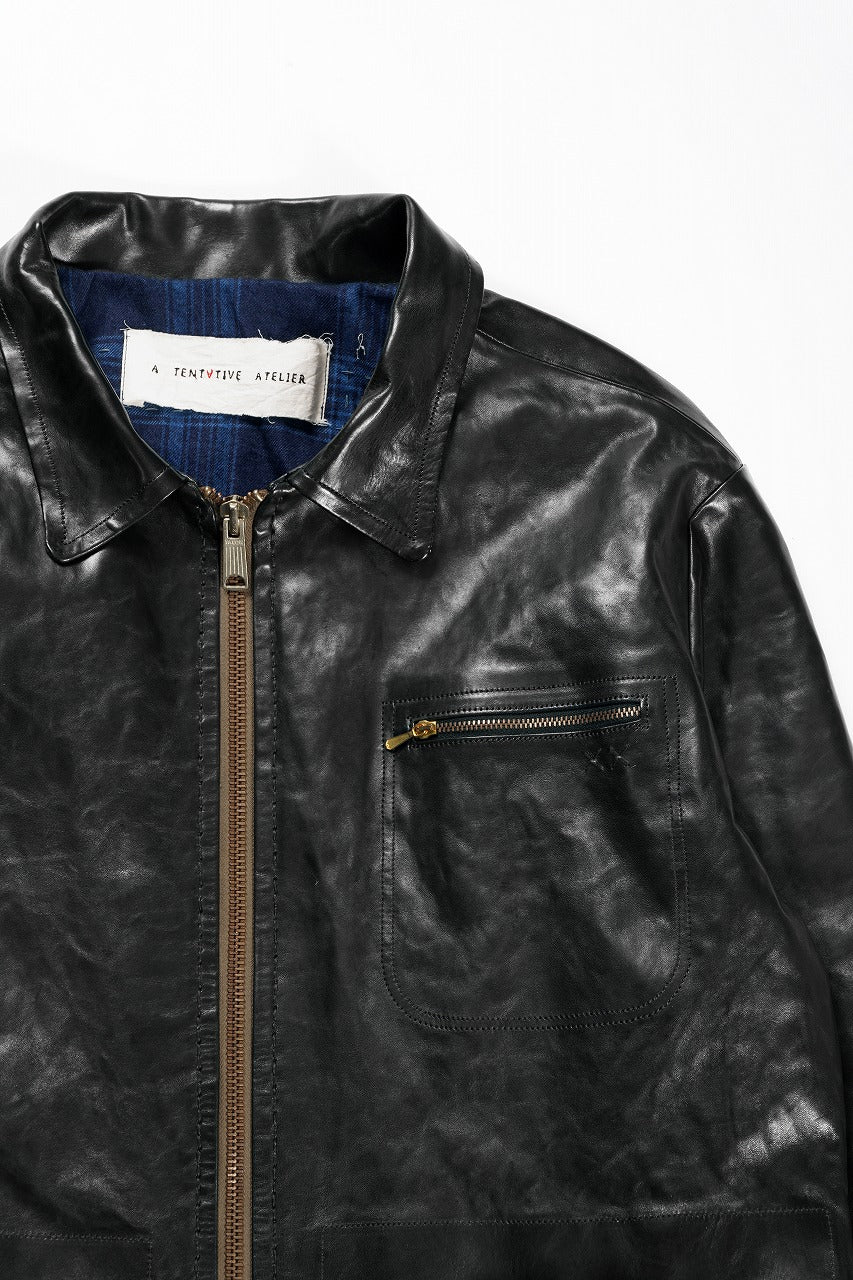 A TENTATIVE ATELIER MARCEL POOT LEATHER ZIPPER WORKER JACKET / VACCHETTA HORSE LEATHER (BLACK) - Image 6
