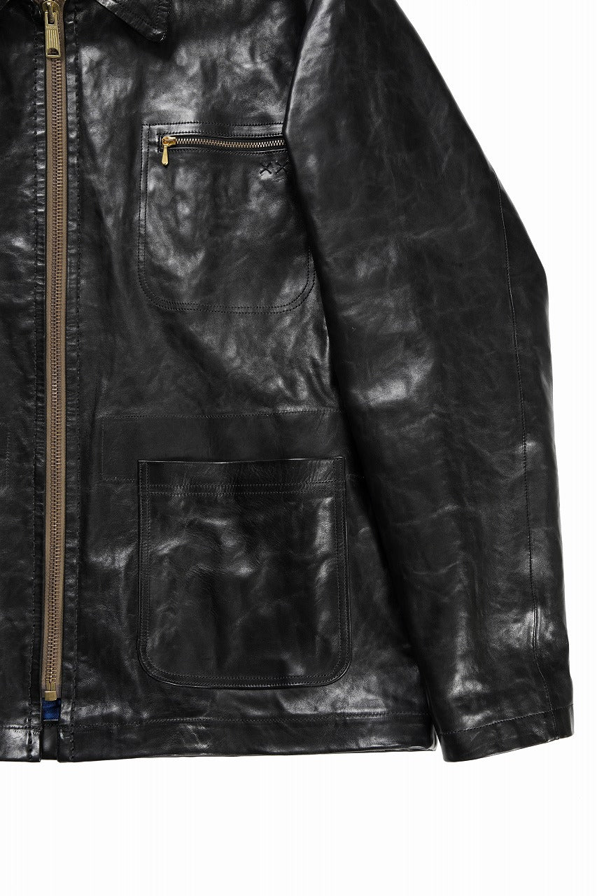 A TENTATIVE ATELIER MARCEL POOT LEATHER ZIPPER WORKER JACKET / VACCHETTA HORSE LEATHER (BLACK) - Image 8