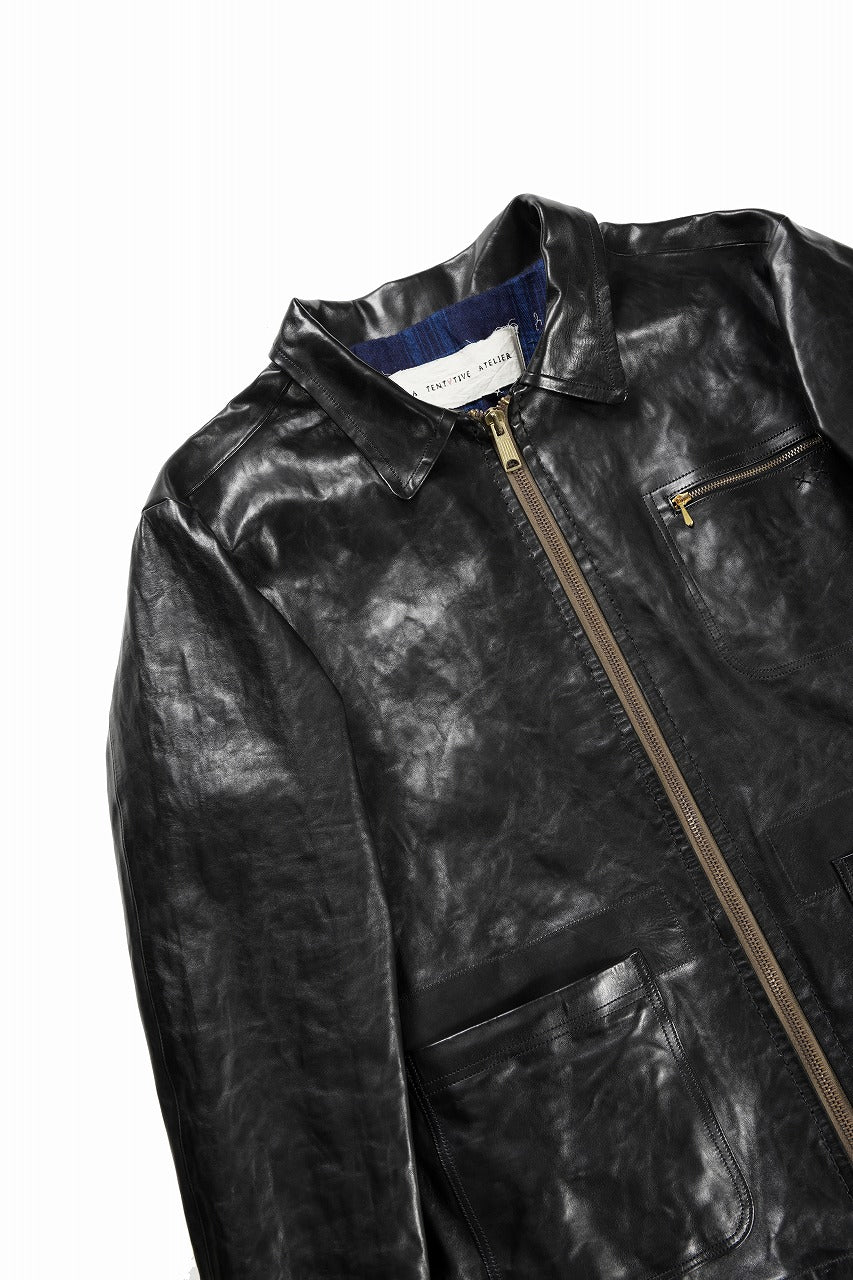 A TENTATIVE ATELIER MARCEL POOT LEATHER ZIPPER WORKER JACKET / VACCHETTA HORSE LEATHER (BLACK) - Image 9