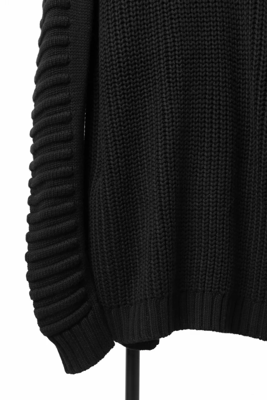 A.F ARTEFACT LOWGAUGE CABLE KNIT PULLOVER LADDER-SLEEVE (BLACK) - Image 11