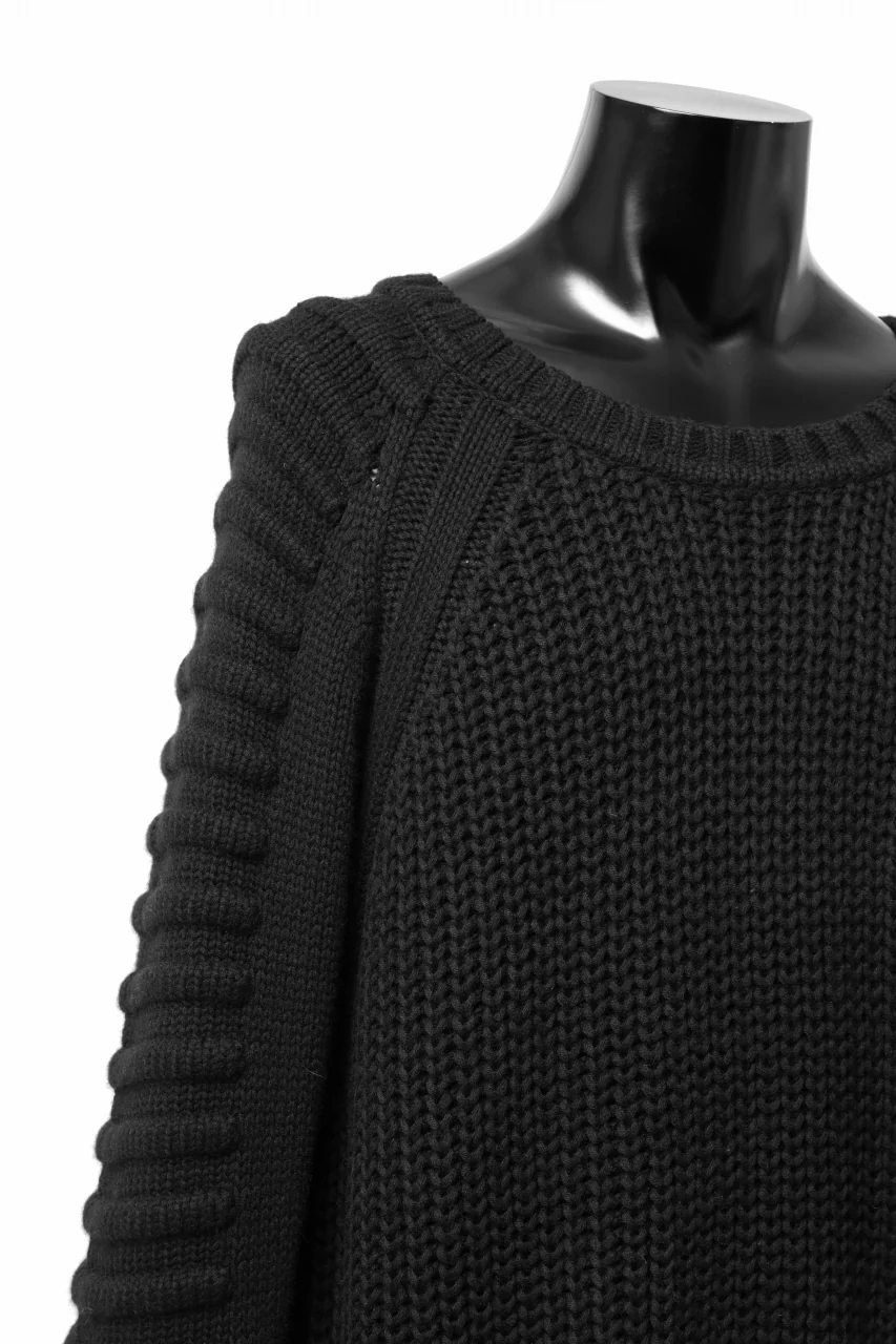 A.F ARTEFACT LOWGAUGE CABLE KNIT PULLOVER LADDER-SLEEVE (BLACK) - Image 12