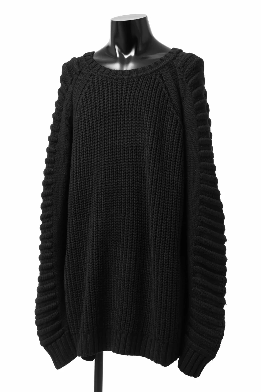 A.F ARTEFACT LOWGAUGE CABLE KNIT PULLOVER LADDER-SLEEVE (BLACK) - Image 13