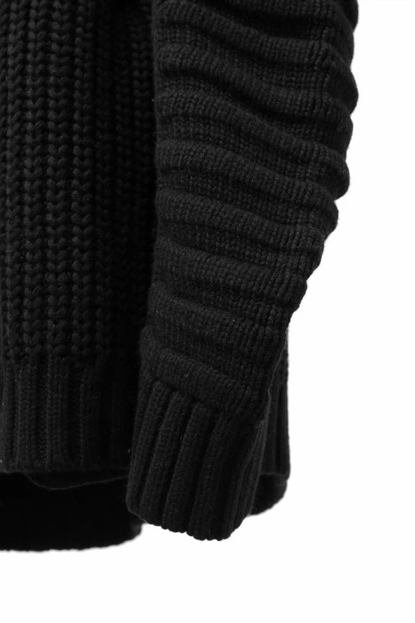 A.F ARTEFACT LOWGAUGE CABLE KNIT PULLOVER LADDER-SLEEVE (BLACK) - Image 14
