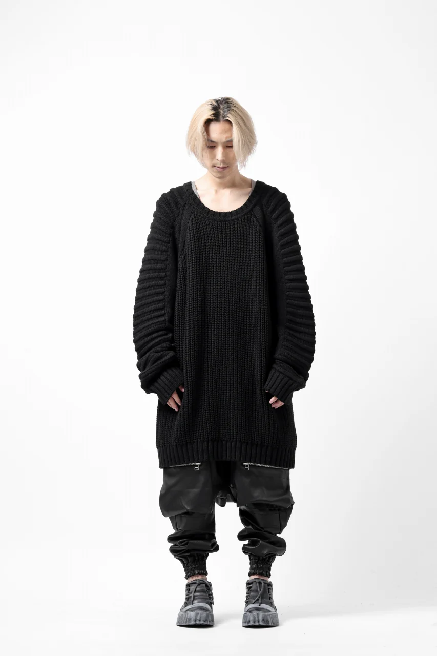 A.F ARTEFACT LOWGAUGE CABLE KNIT PULLOVER LADDER-SLEEVE (BLACK) - Image 25