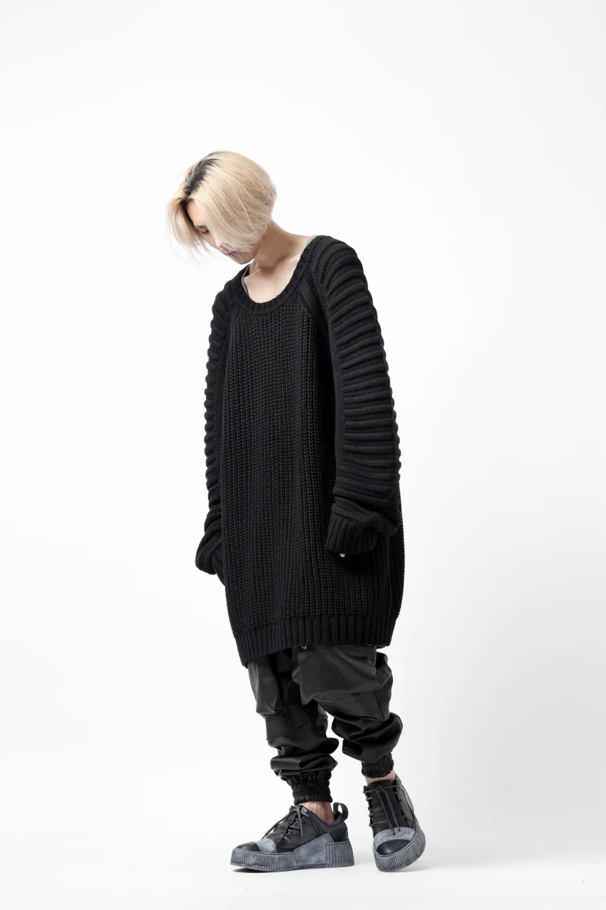 A.F ARTEFACT LOWGAUGE CABLE KNIT PULLOVER LADDER-SLEEVE (BLACK) - Image 26