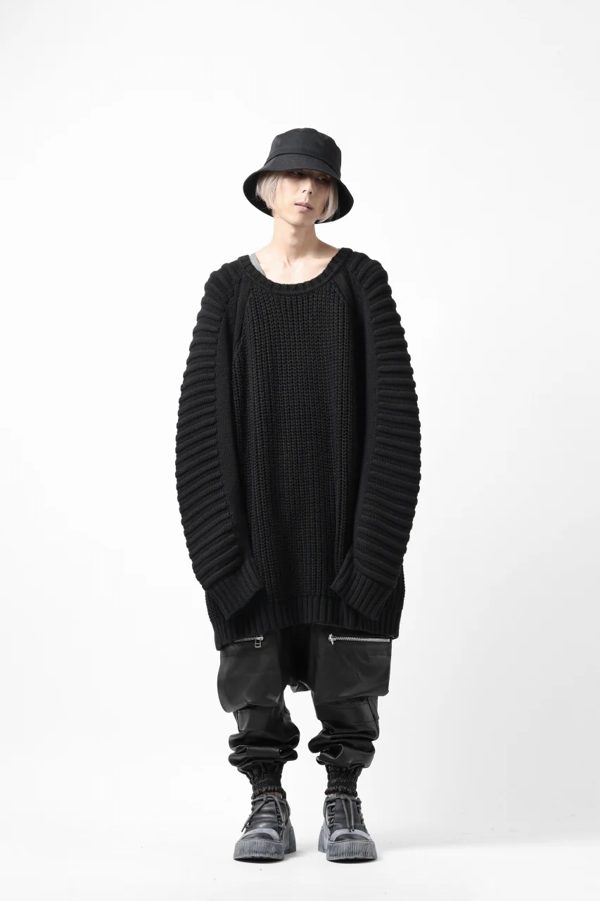A.F ARTEFACT LOWGAUGE CABLE KNIT PULLOVER LADDER-SLEEVE (BLACK) - Image 29