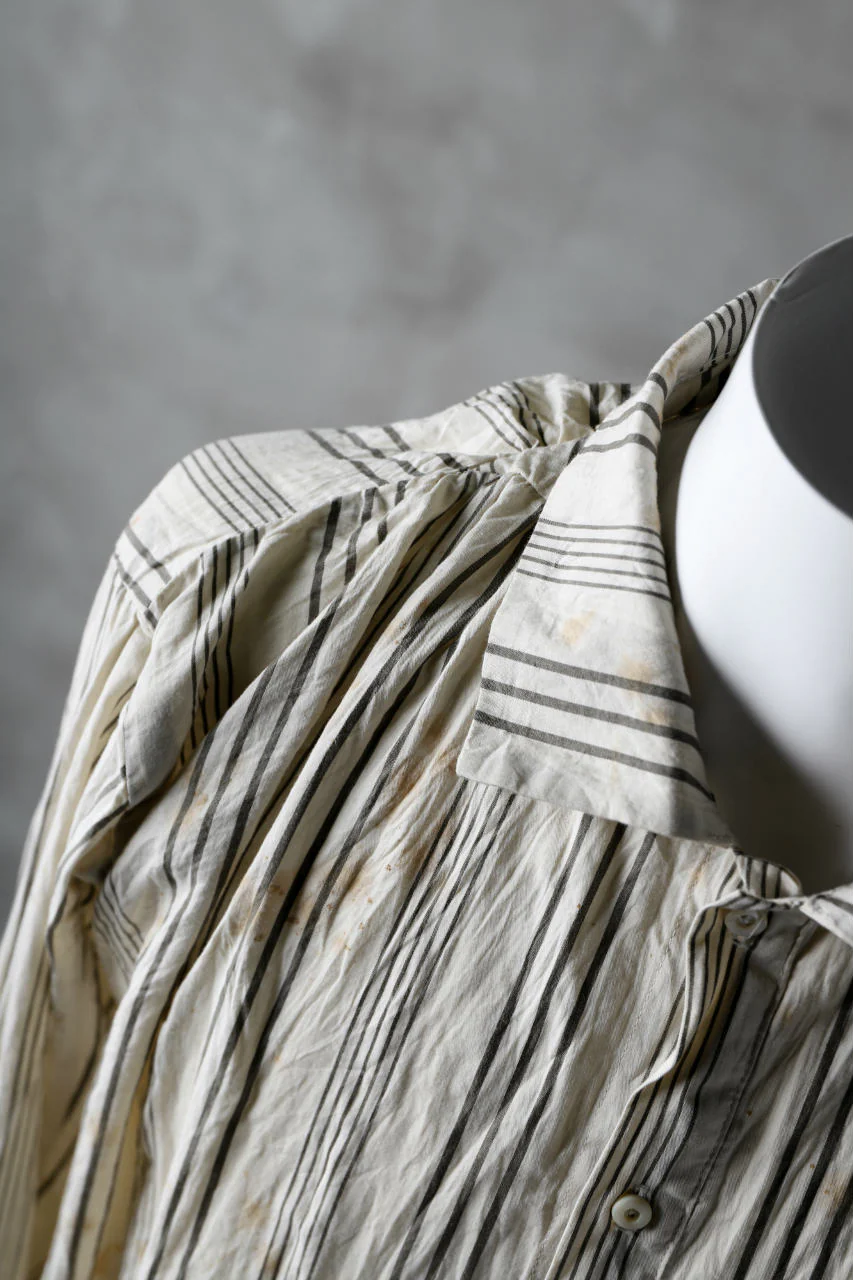 Aleksandr Manamis High Collar Stripe Shirt / Tea Stain Dyed - Image 10