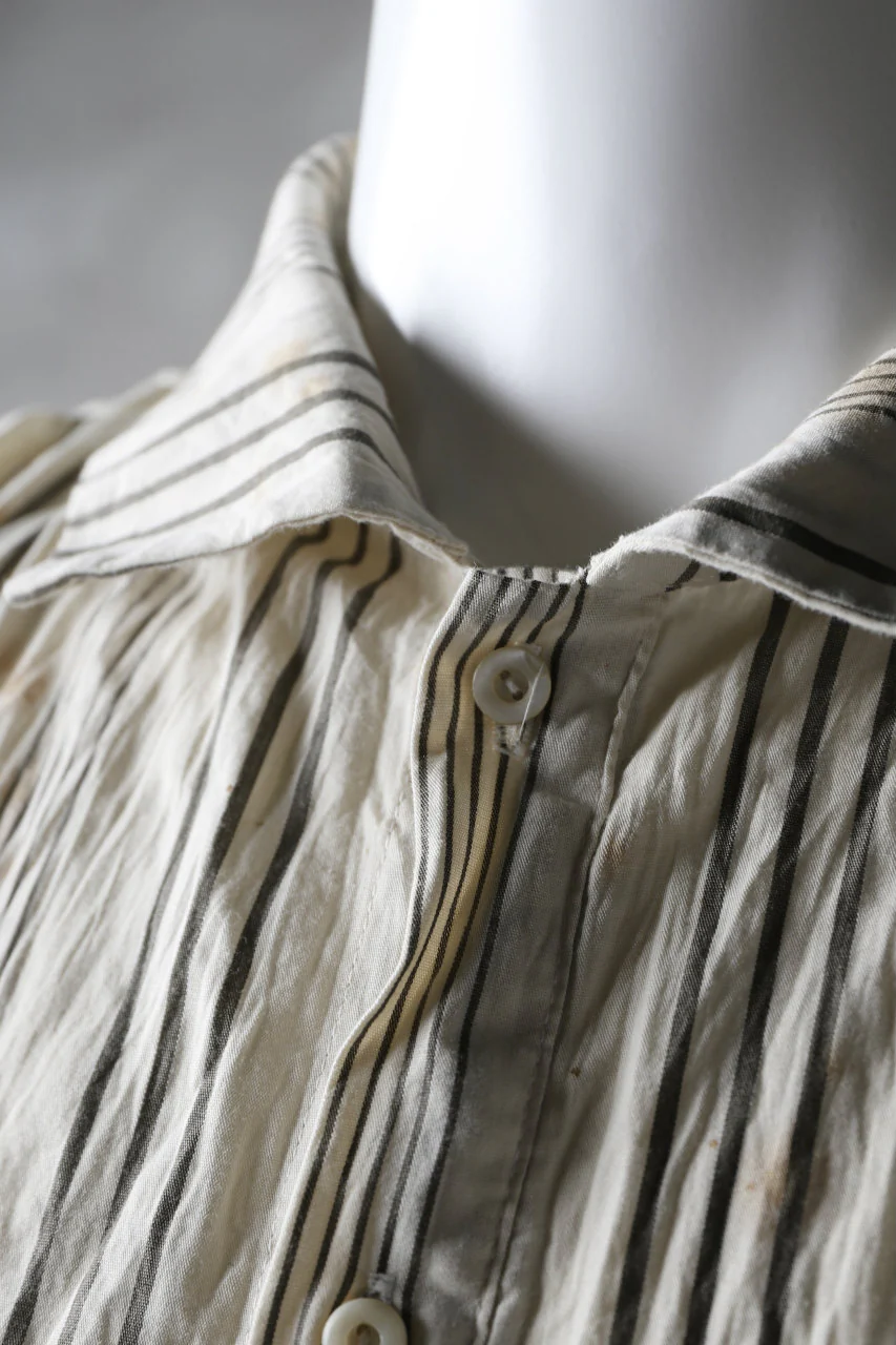 Aleksandr Manamis High Collar Stripe Shirt / Tea Stain Dyed - Image 11