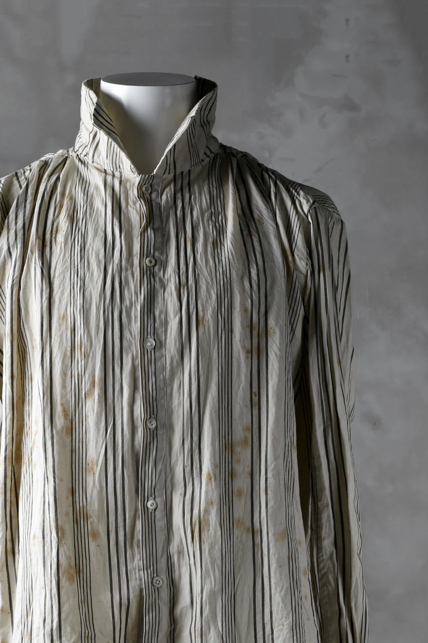Aleksandr Manamis High Collar Stripe Shirt / Tea Stain Dyed - Image 14