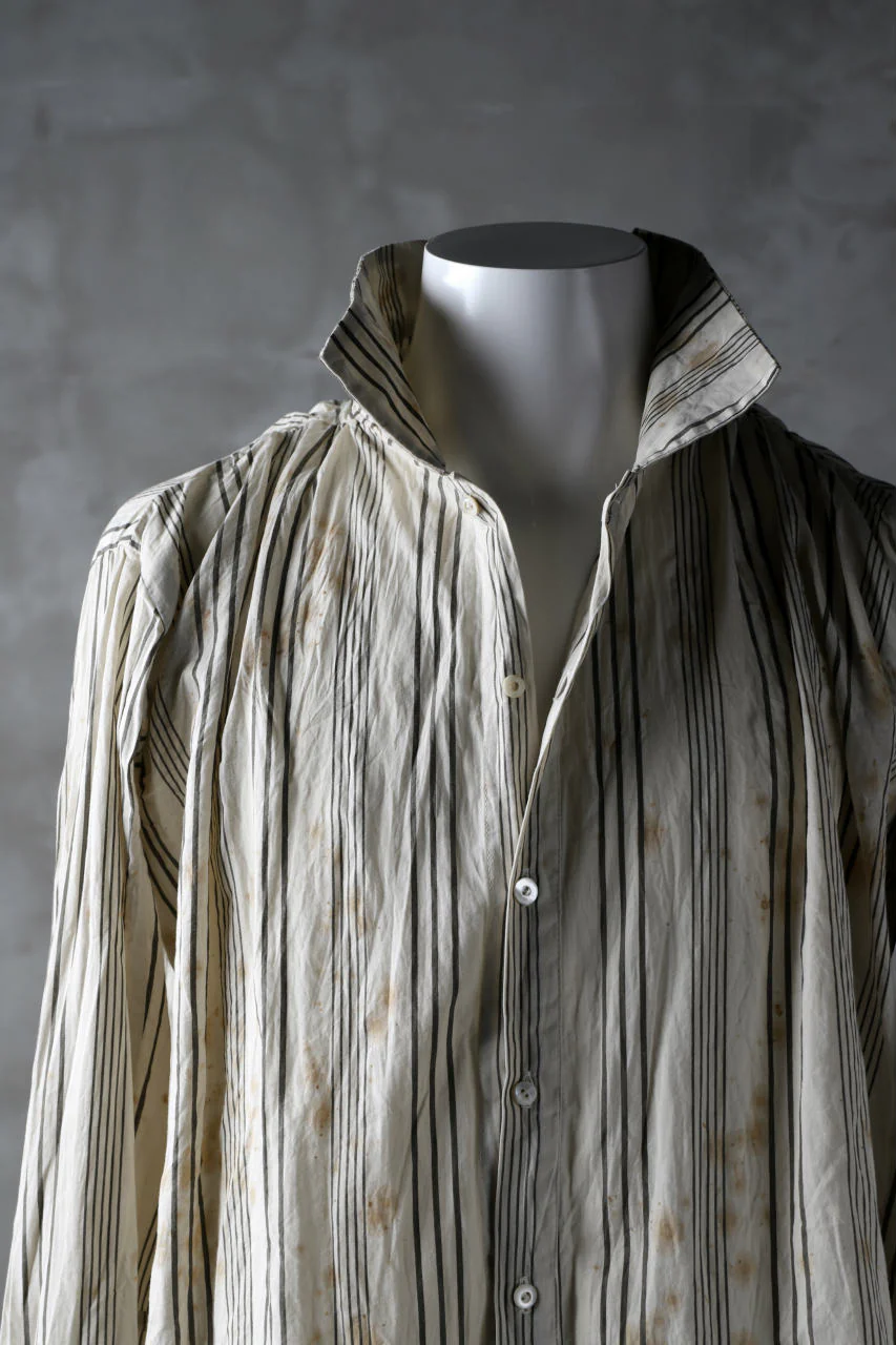 Aleksandr Manamis High Collar Stripe Shirt / Tea Stain Dyed - Image 16