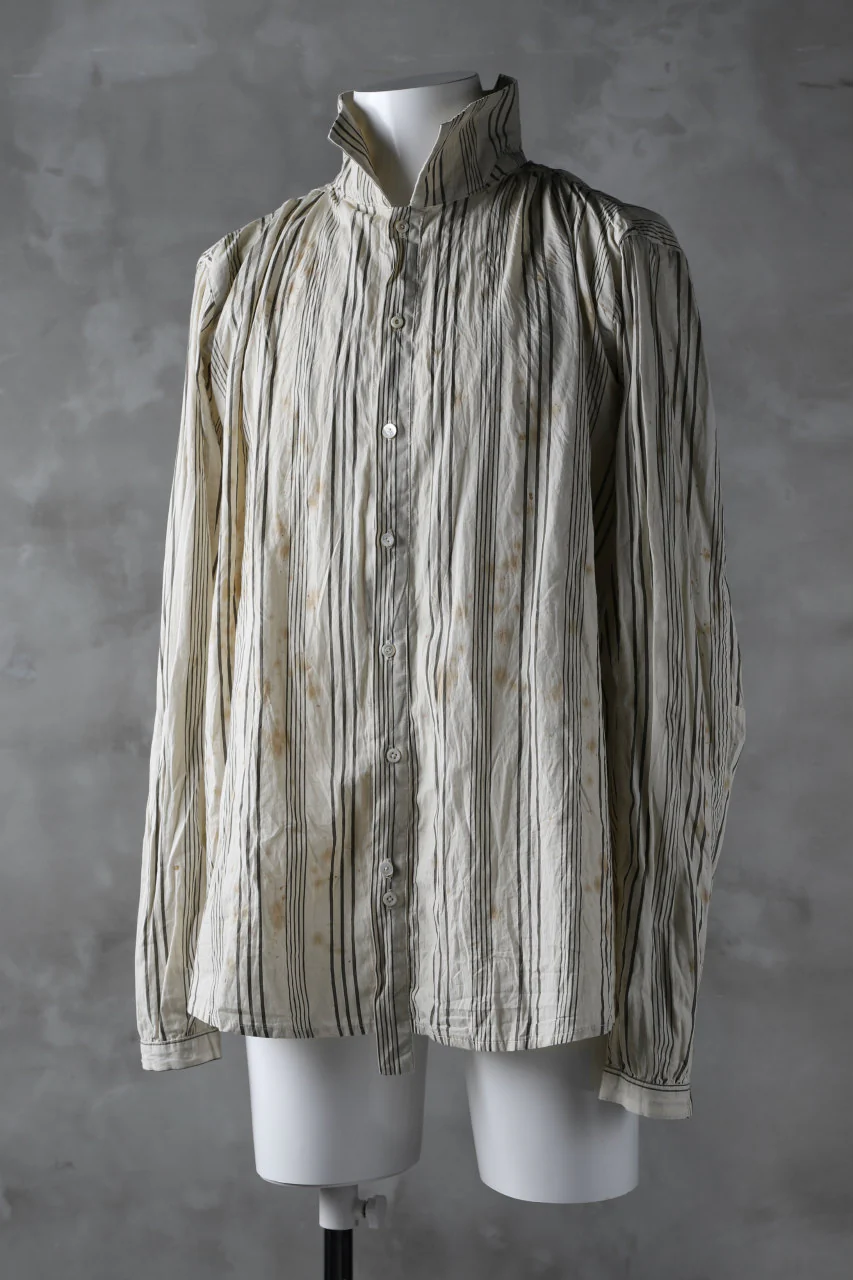 Aleksandr Manamis High Collar Stripe Shirt / Tea Stain Dyed - Image 2