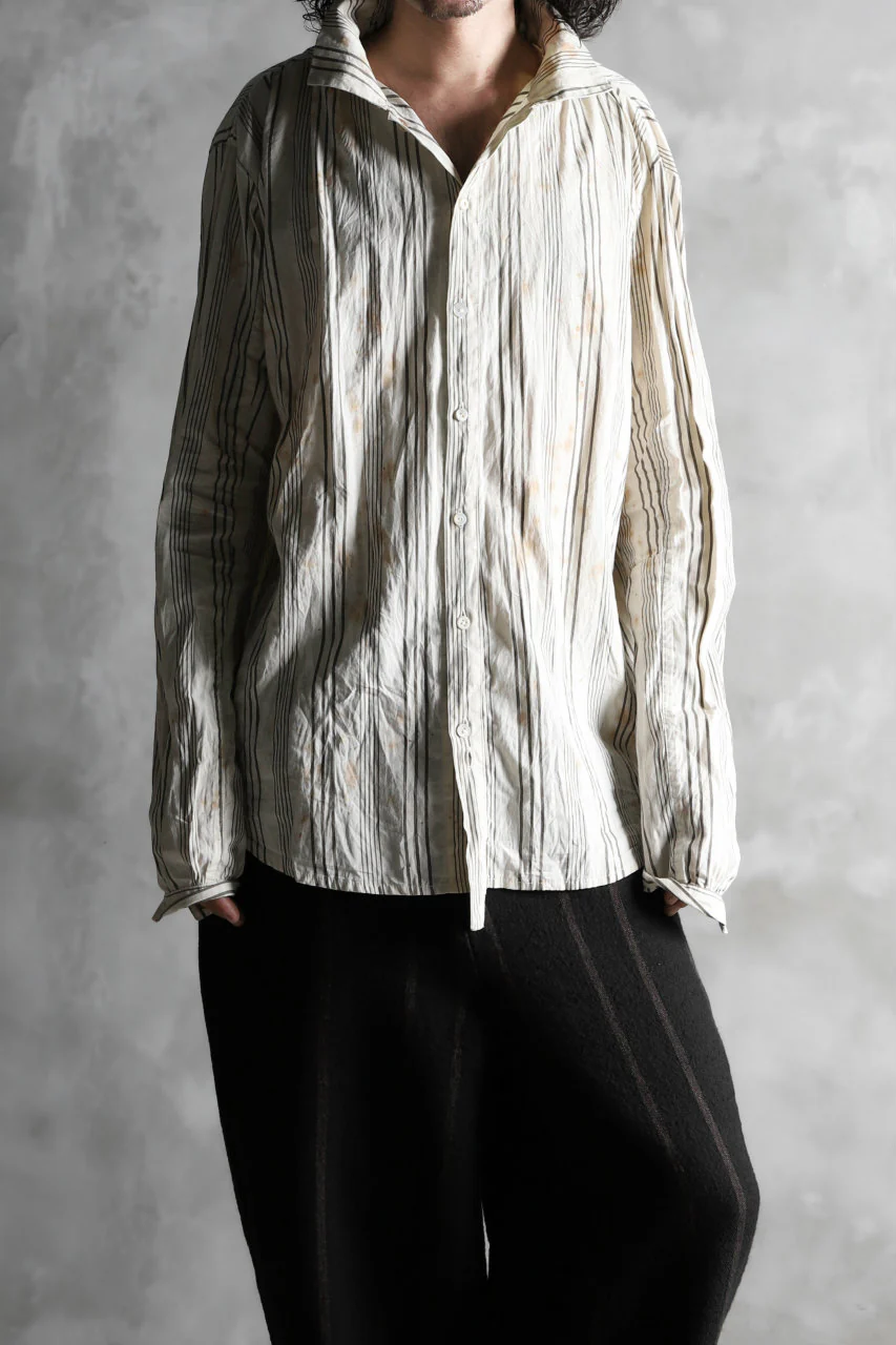 Aleksandr Manamis High Collar Stripe Shirt / Tea Stain Dyed - Image 23