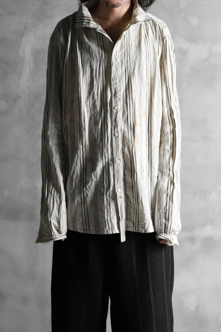 Aleksandr Manamis High Collar Stripe Shirt / Tea Stain Dyed - Image 24