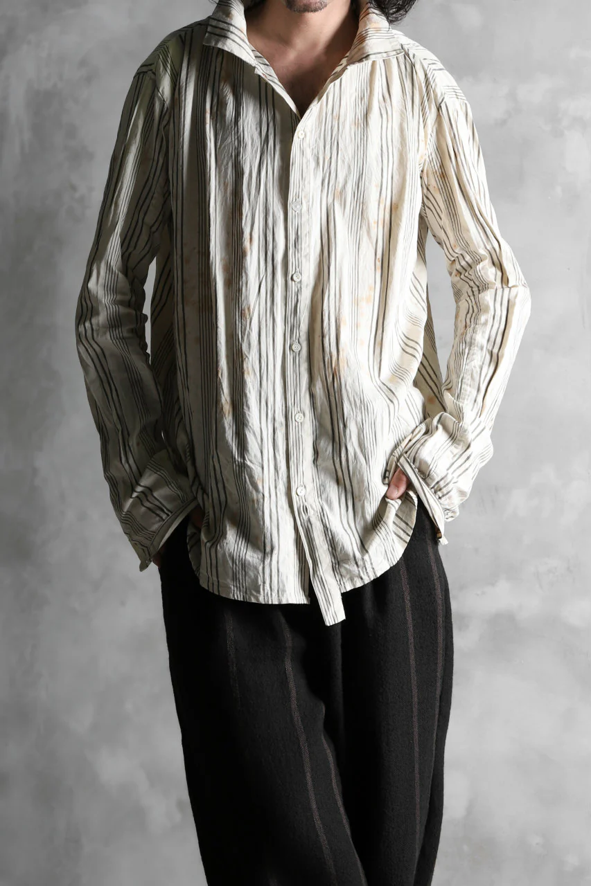 Aleksandr Manamis High Collar Stripe Shirt / Tea Stain Dyed - Image 25