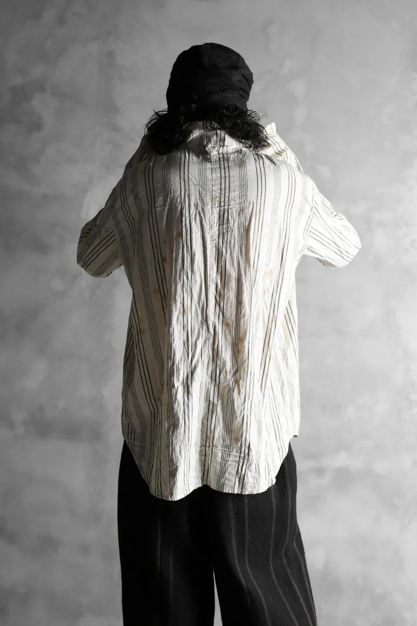 Aleksandr Manamis High Collar Stripe Shirt / Tea Stain Dyed - Image 27