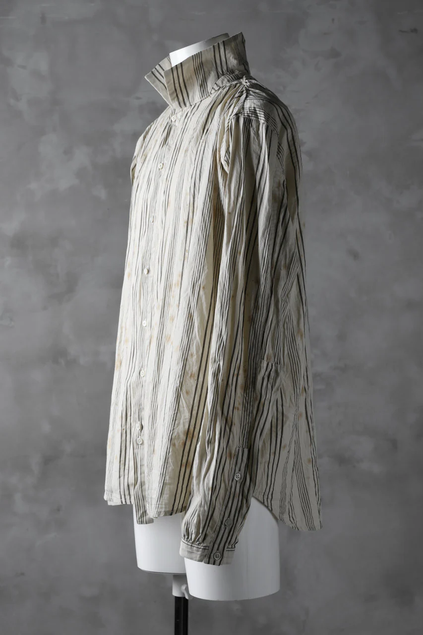 Aleksandr Manamis High Collar Stripe Shirt / Tea Stain Dyed - Image 3