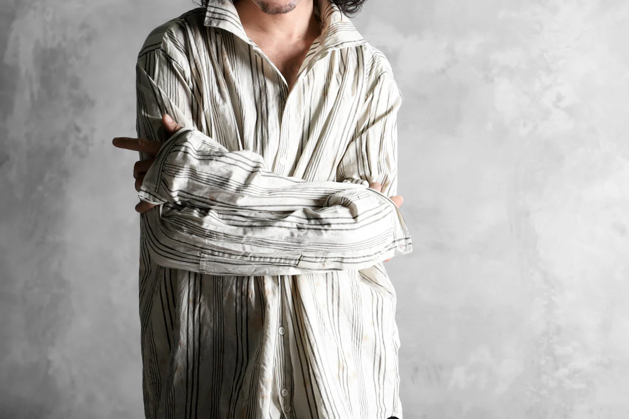 Aleksandr Manamis High Collar Stripe Shirt / Tea Stain Dyed - Image 32