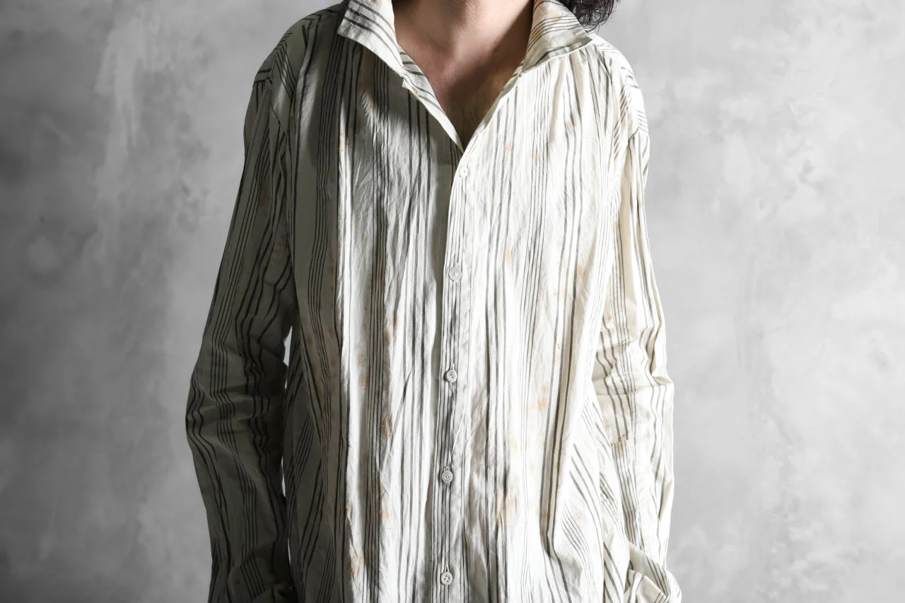Aleksandr Manamis High Collar Stripe Shirt / Tea Stain Dyed - Image 33