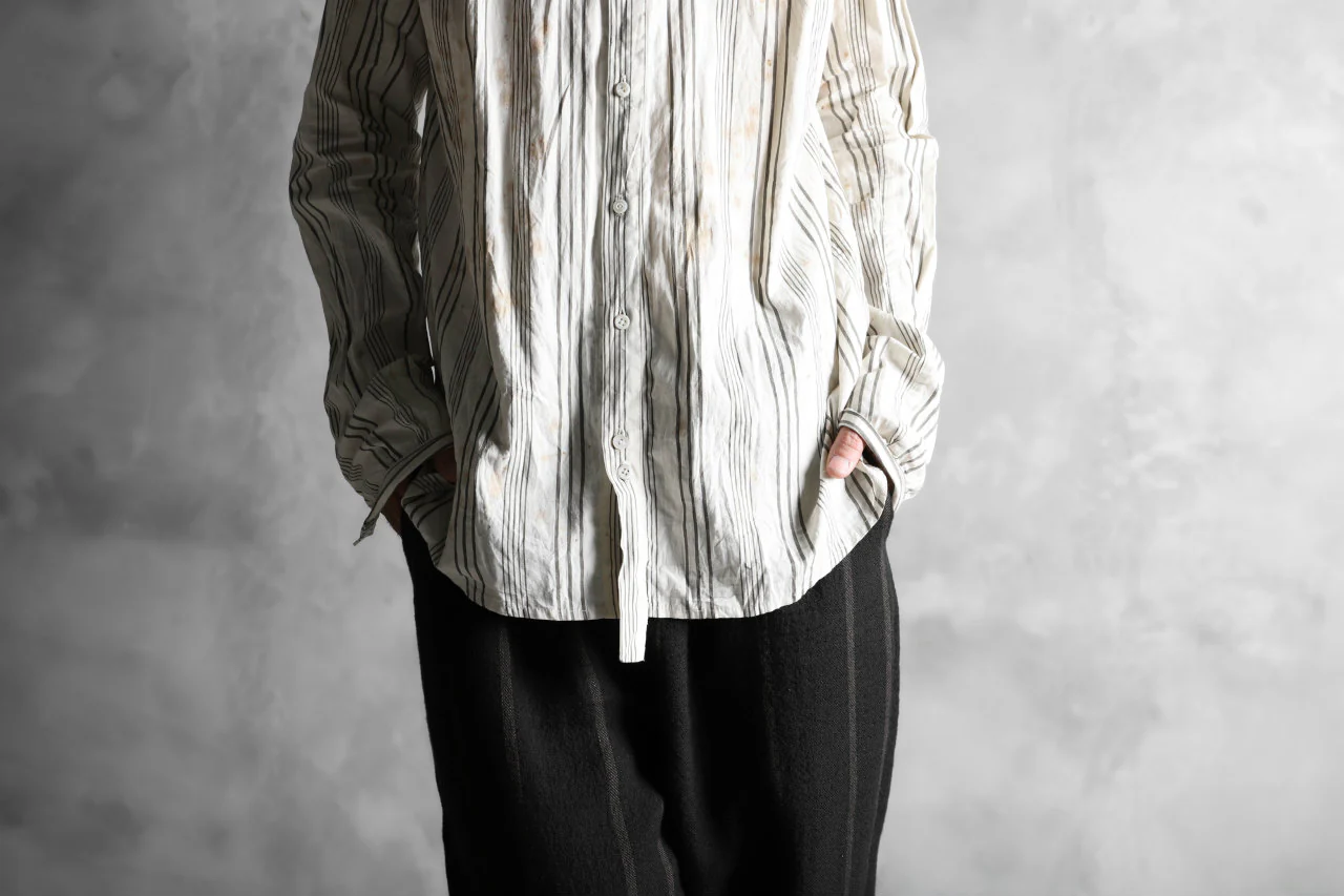 Aleksandr Manamis High Collar Stripe Shirt / Tea Stain Dyed - Image 34
